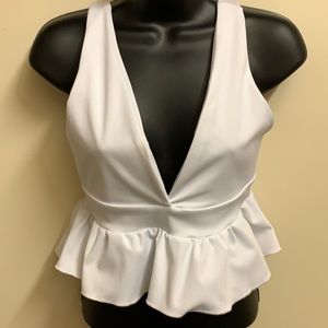 White Deep Plunging Crop Top